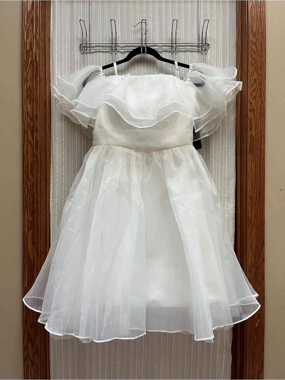 NWT Cocomelody Ivory Organza Ruffle Mini Dress Off Shoulder Wedding US 10 UK 12